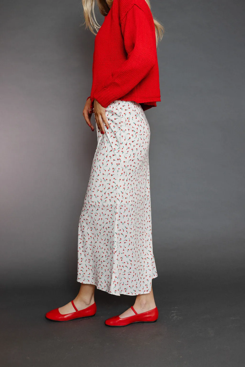 Tiptoe Skirt in Off White/Red