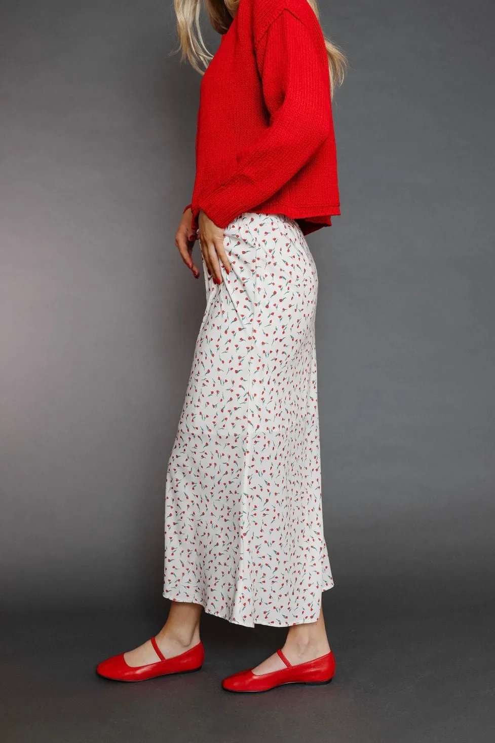 Tiptoe Skirt in Off White/Red