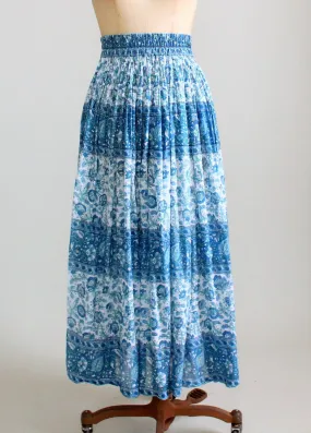 Vintage 1970s Blue Floral Indian Cotton Skirt