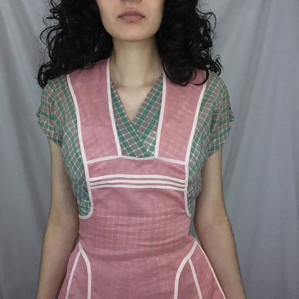 VTG 50s 60s | MOD Pink Kawaii Lolita Boho Smock Pinafore Dress Apron | Free Size