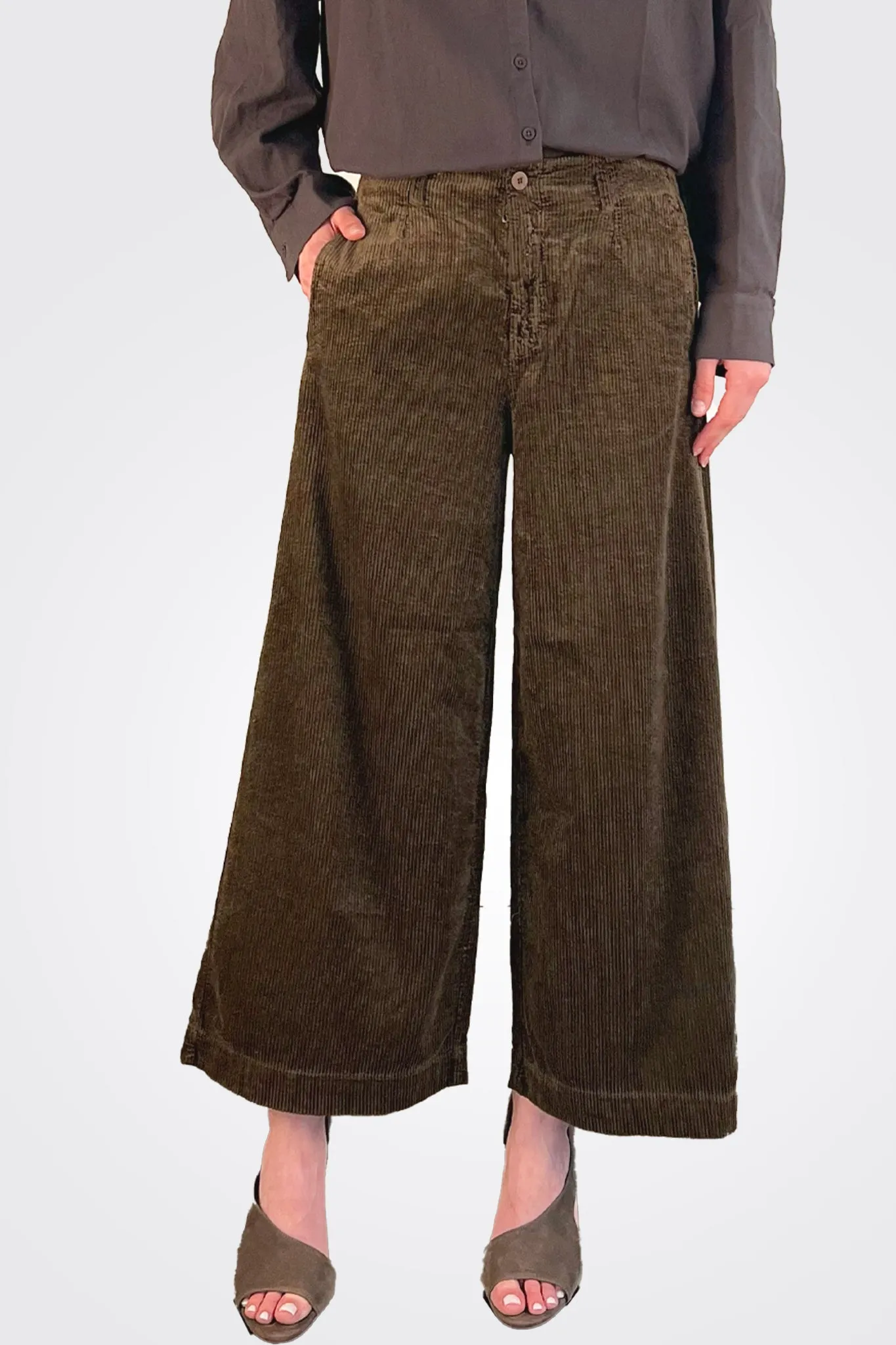 Wide Leg Corduroy Trousers - Chocolate