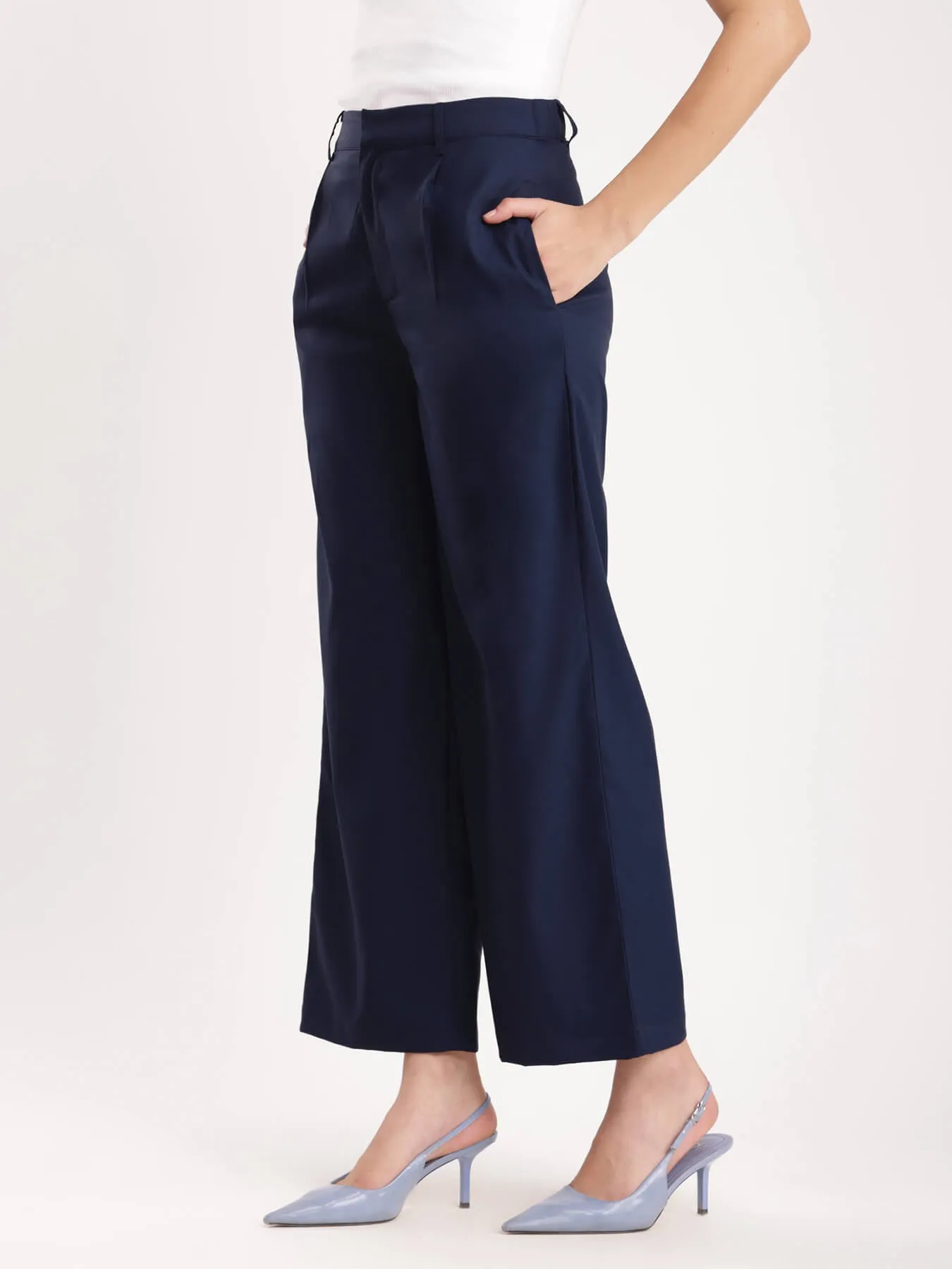 Wide Leg Trousers - Navy