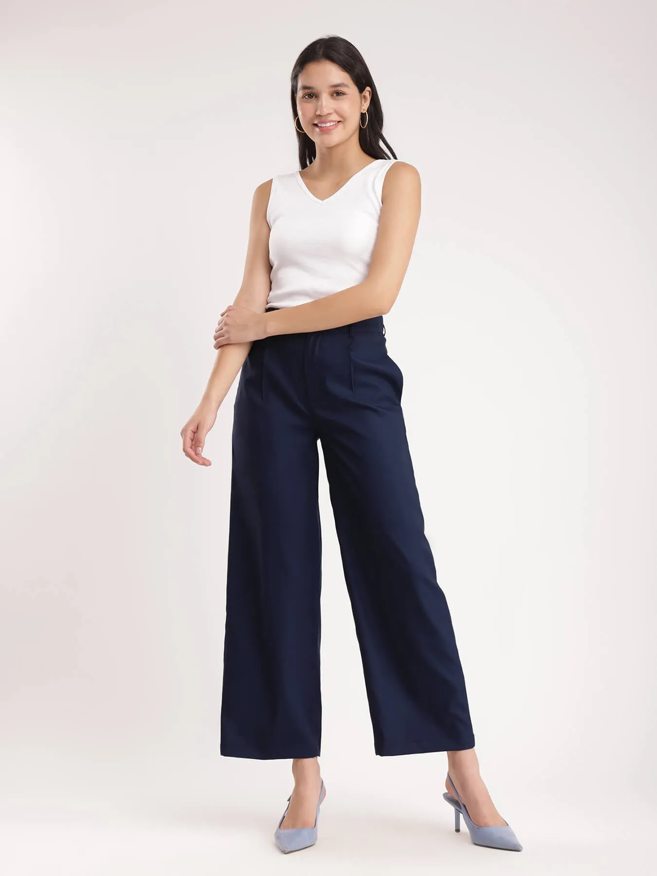 Wide Leg Trousers - Navy