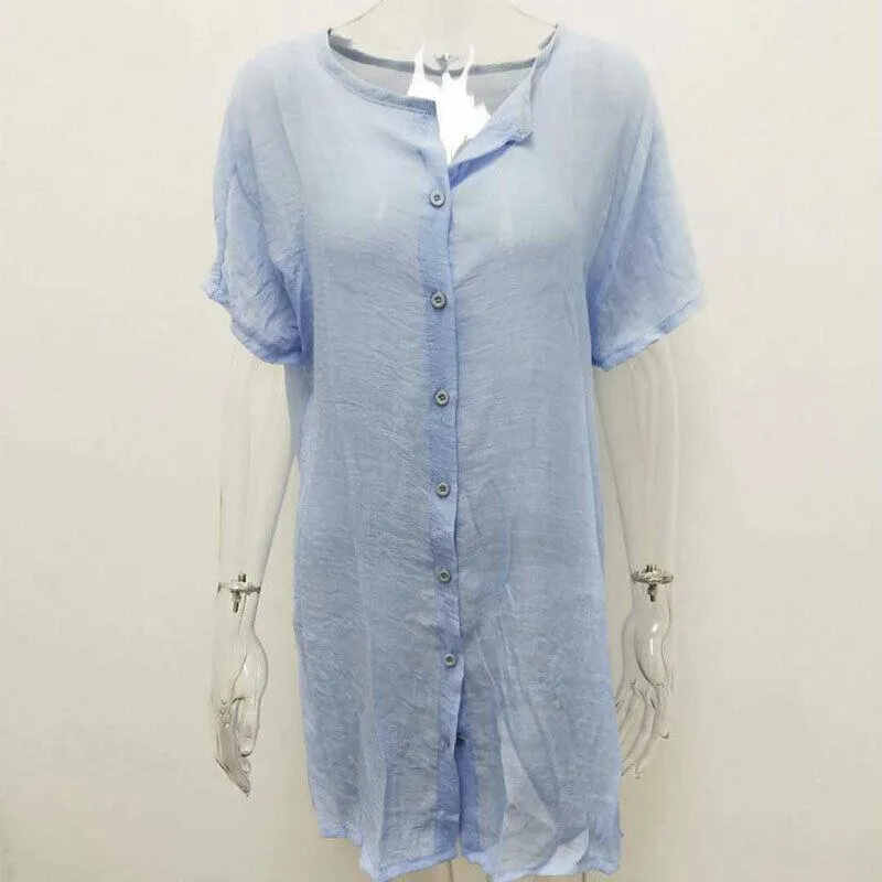 Women Cotton Linen T Shirt Mini Dress