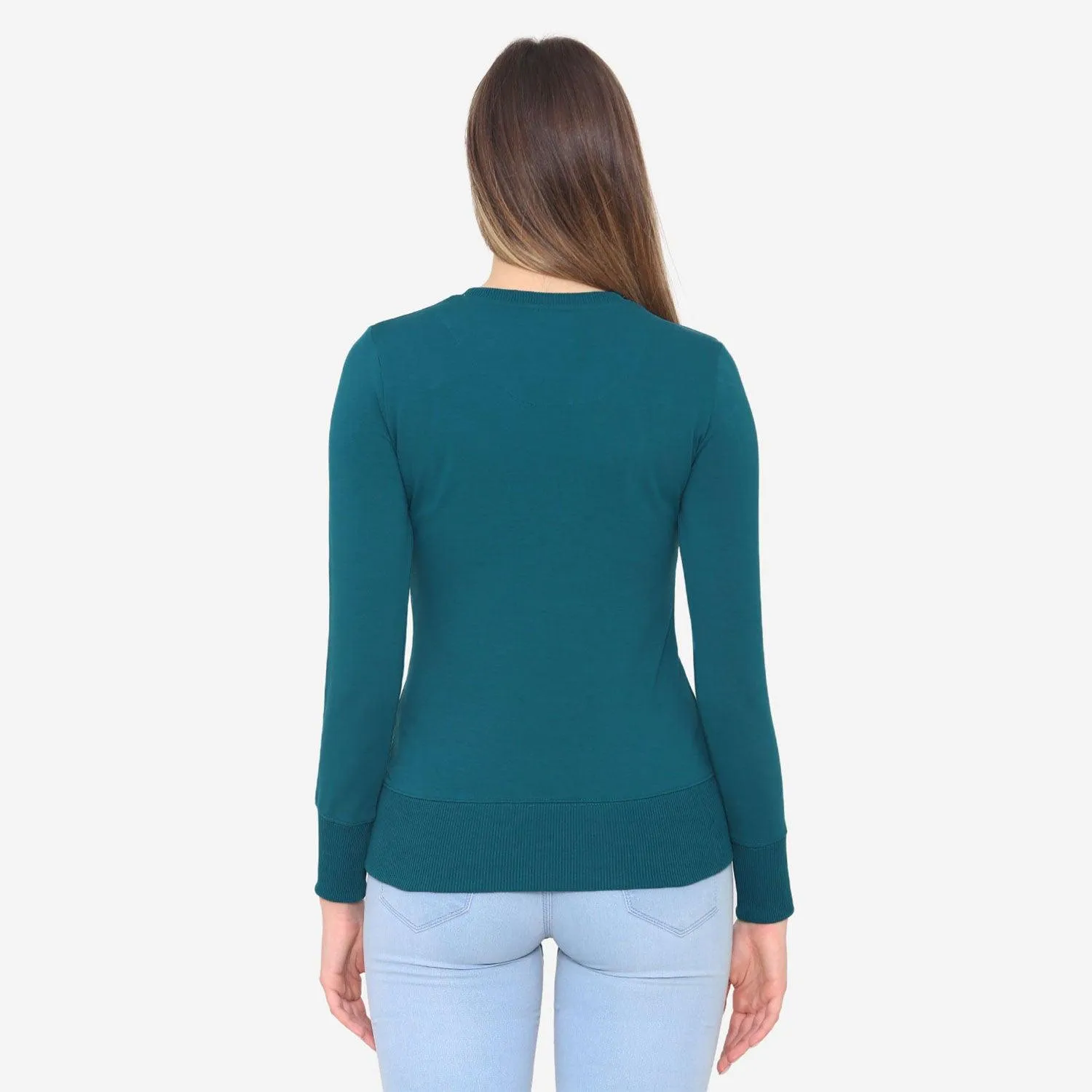 Women's Plain Round Neck Full Sleeve Sweatshirt - Atlantic Deep