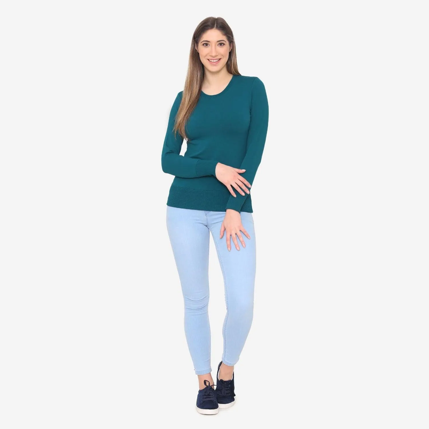 Women's Plain Round Neck Full Sleeve Sweatshirt - Atlantic Deep